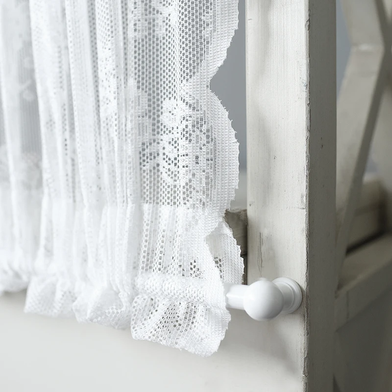 Wearing Pole Curtain White Lace Coffee Mesh Pure Yarn Up and Down Fixed Curtain for Bar Kitchen Cabinet Door