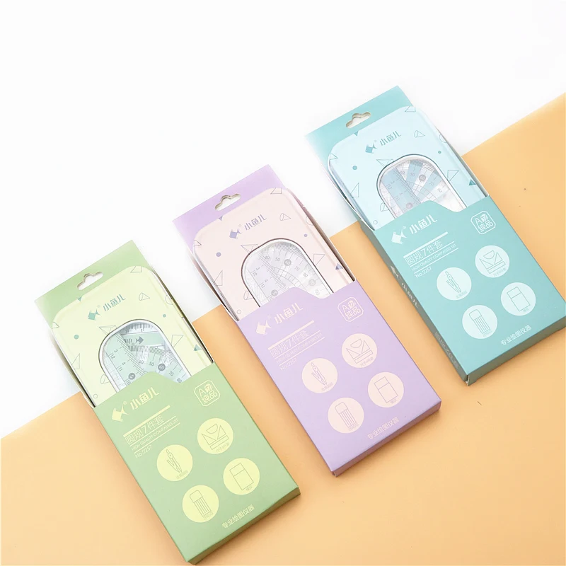 7 Pz/set scatola di Metallo Righello Bussole Eraser Triangolo Righello Righello Dritto Ricarica Completa geometria strumenti di apprendimento