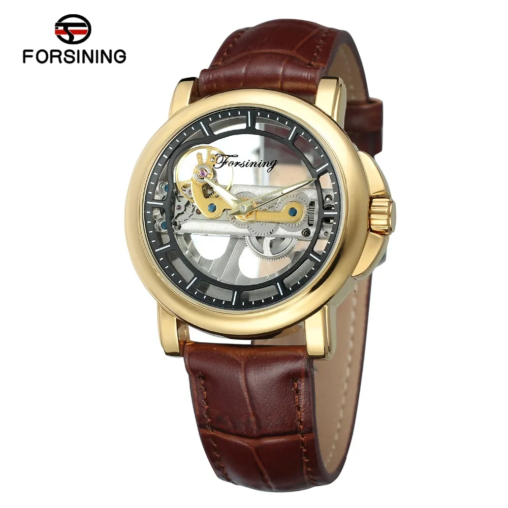 Forsining Brand Watch Transparent Automatic Mechanical Leather Men Watches Simple Luxury Business Male Wristwatch Reloj Hombre