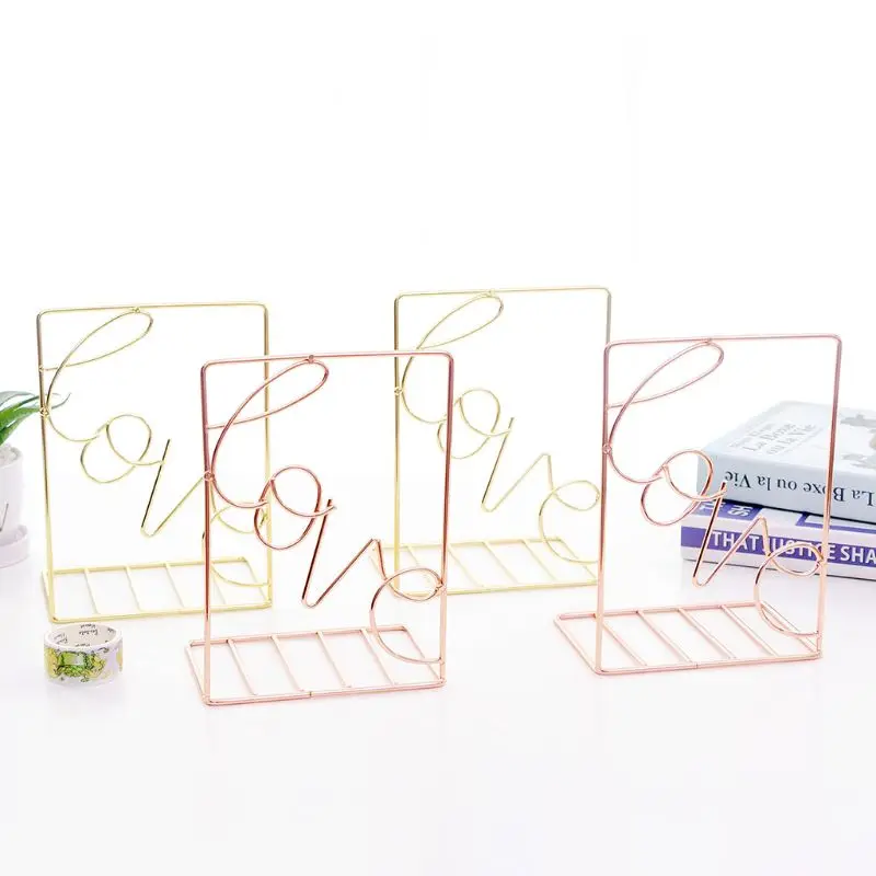 1 쌍 크리 에이 티브 사랑 모양의 금속 Bookends 데스크 책 스토리지 홀더 선반 책 주최자 스탠드 사무실 학생