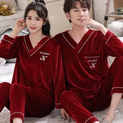 Young Lover Pajamas Gold Velvet Women Long Sleeve Autumn Winter Pyjama Loose Men Couple Pijama Set Warm Sleepwear Top+ Pant