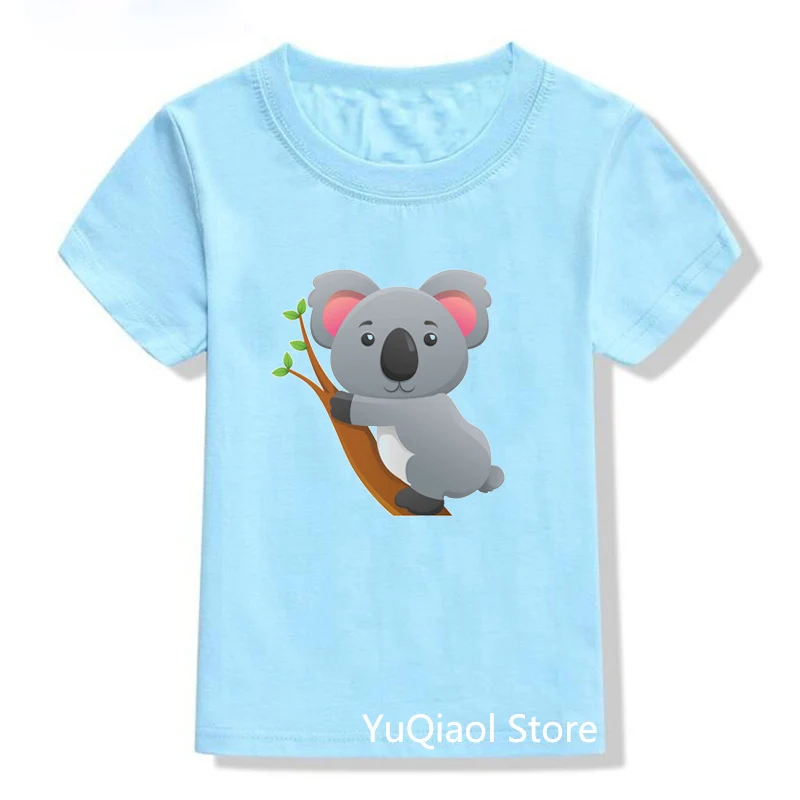 Cute Cartoon Koala/Panda Animal Print Kids Tshirt Summer Top Kids Lovely Tees Boys Blue Tshirt Children Unisex T-Shirt Clothes