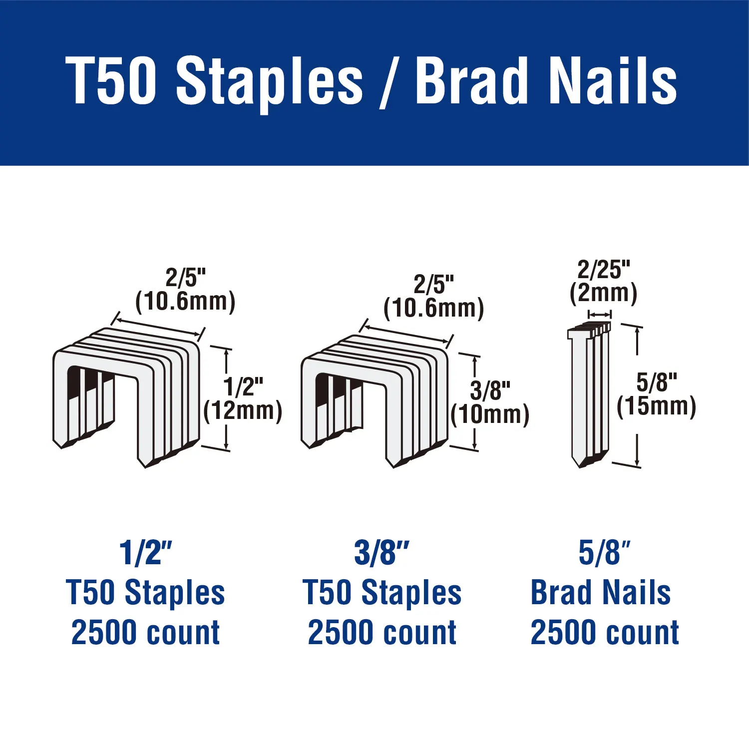 WORKPRO 7500-Count Heavy Duty T50 Staples and Brad Nails Combo Kit With Chisel Point Zinc-plated Steel Staples