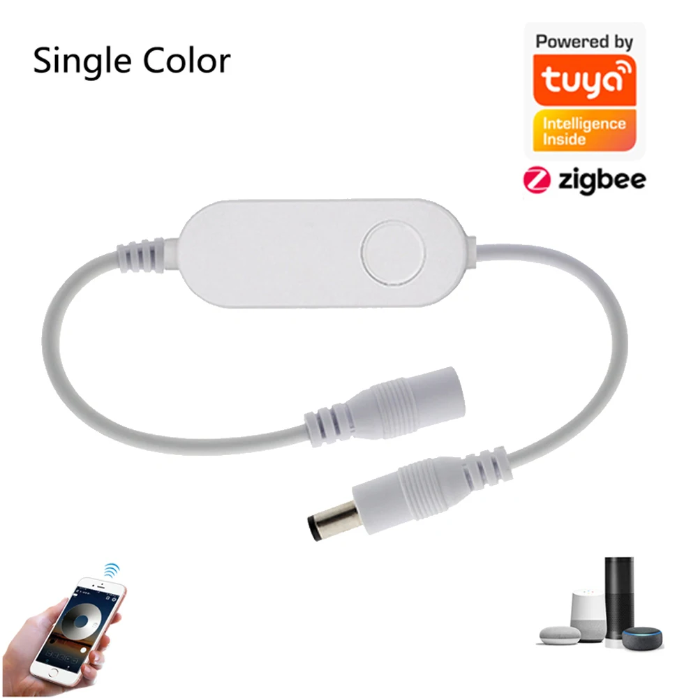 TUYA Zigbee Smart Mini Dimmable Controller 5V 12V 24V Single Color LED Strip Controller Alexa Echo Plus Voice Control