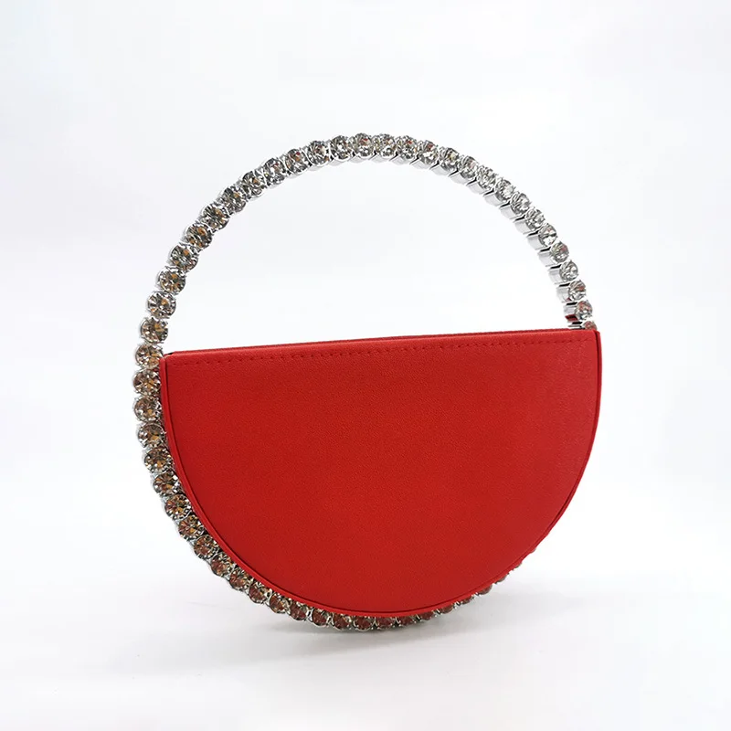 HIGHREAL Women INS Diamond Circular Evening Bag Women Round Handle Rhinestone Dinner Clutch Purse Ladies Half Moon Handbag Purse