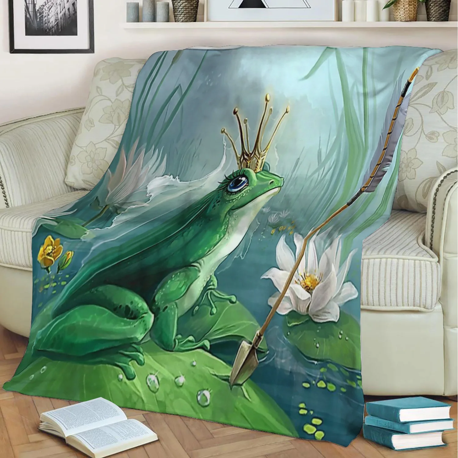 

Frog Blanket for Kids Teen Cartoon Cute Animal Fleece Flannal Gift Throw Blankets for Sofa Nap Frog Prince Bedspread on The Bed