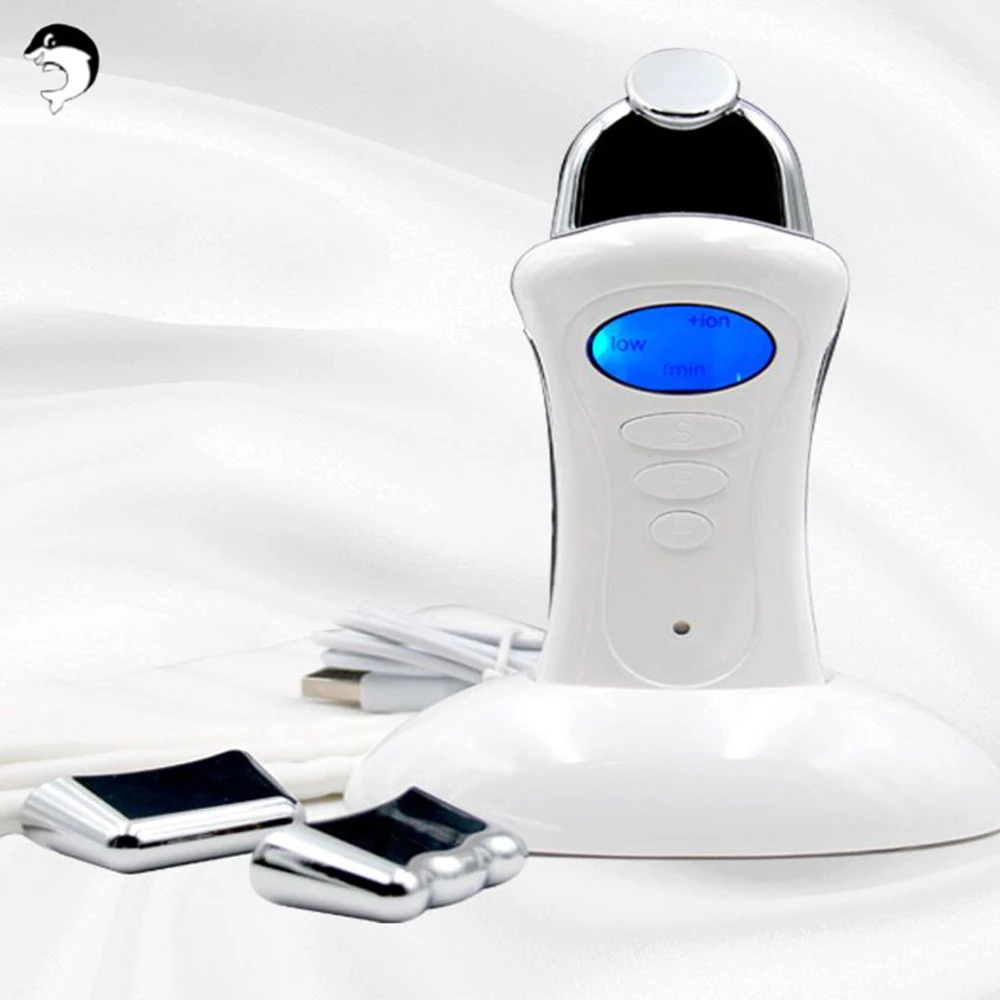 mini micro current ion beauty stimulator galvanic microcurrent spa device with 3 optional heads LCD face lift machine skin care