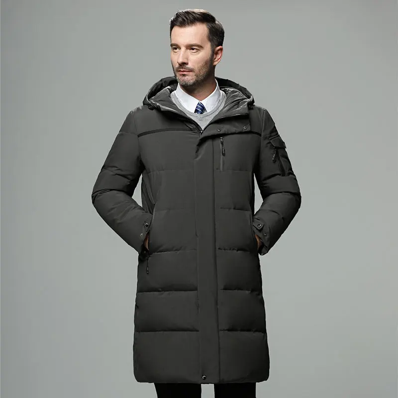 2022 New White Duck Down Jacket Men Winter Thick Warm Hooded Long Parka Coat Overcoat Mens Fashion Duck Down Windbreaker  Solid