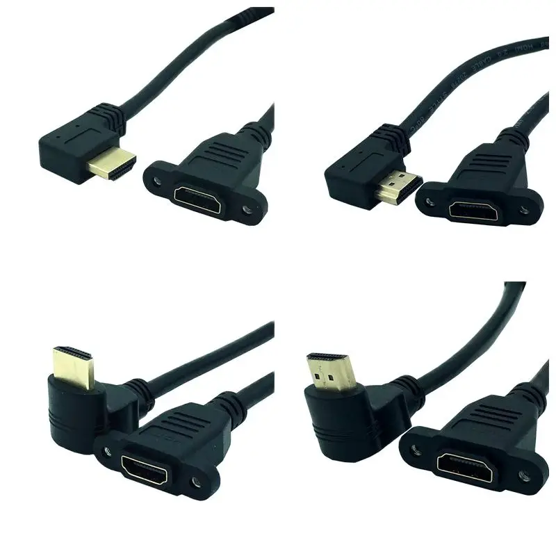 HD 2.0V Right Angle Cable Right Left Up Down HD Male To Female Panel Mount With Screw 4K*2k 60Hz HDMI-compatible Extension Cable