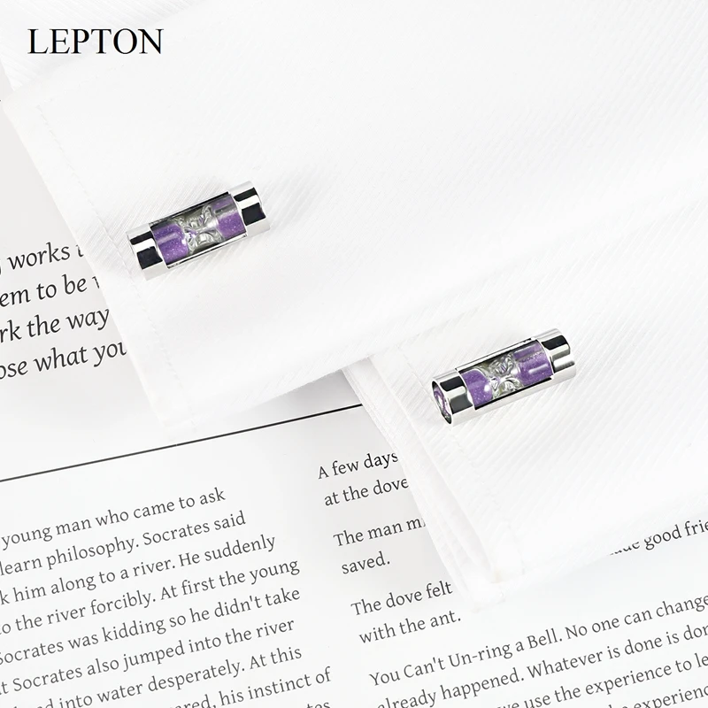 Lepton Hourglass Cufflinks Sand Clock Glass Timer Sandglass Cuff Links simple and stylish hourglass Men\'s shirts Cuffs cufflink