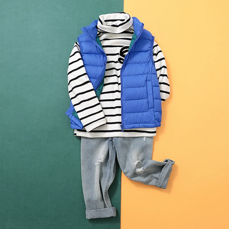 0-10 ℃ Crianças colete casaco outono ultra leve pato para baixo jaquetas para meninos meninas sem mangas coletes crianças fofo quente snowsuit