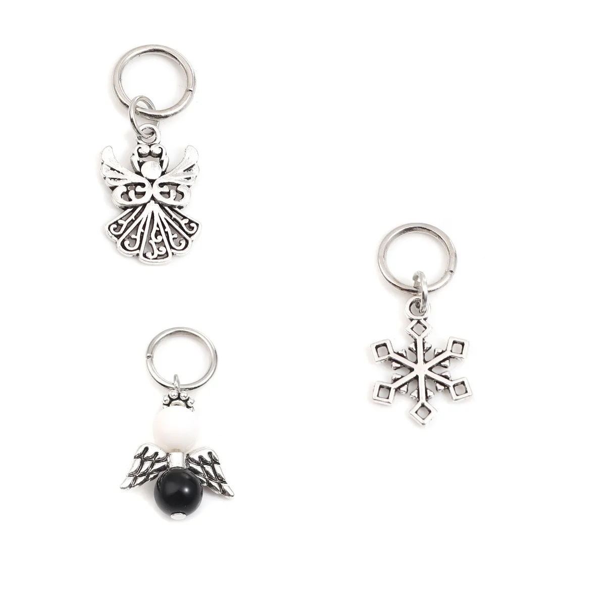 Antique Silver Color Angel Snowflake Knitting Stitch Markers Zinc Based Alloy Crafts Household Knitting Tools, 10 PCs