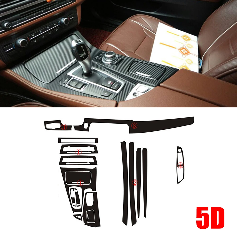 Left Hand Drive For BMW 5 Series F10 F18 2011-2017 5D Glossy Carbon Fiber Pattern Car Interior Dashboard Sticker