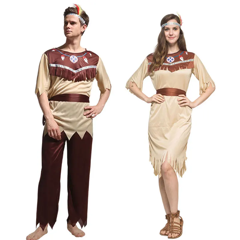 Halloween Cosplay Costumes Adult Indian Primitive Macho Caveman Costume for Men Women Purim Party Mardi Gras Fancy Dress