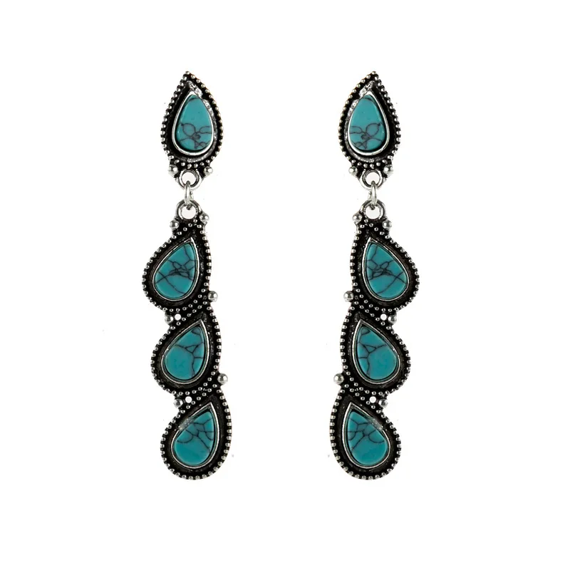 2022 European and American Popular Drop-shaped Retro Long Earrings Fashion Lady Creative Tree Leaf Turquoise Earrings