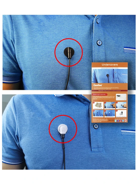 Canfon Mic Undercover dengan 40 Perekat dan 40 Cakram Kain untuk Menyembunyikan Mikrofon Lavalier dan Mengurangi Kebisingan Angin, 20 dari Masing-masing Hitam/Putih