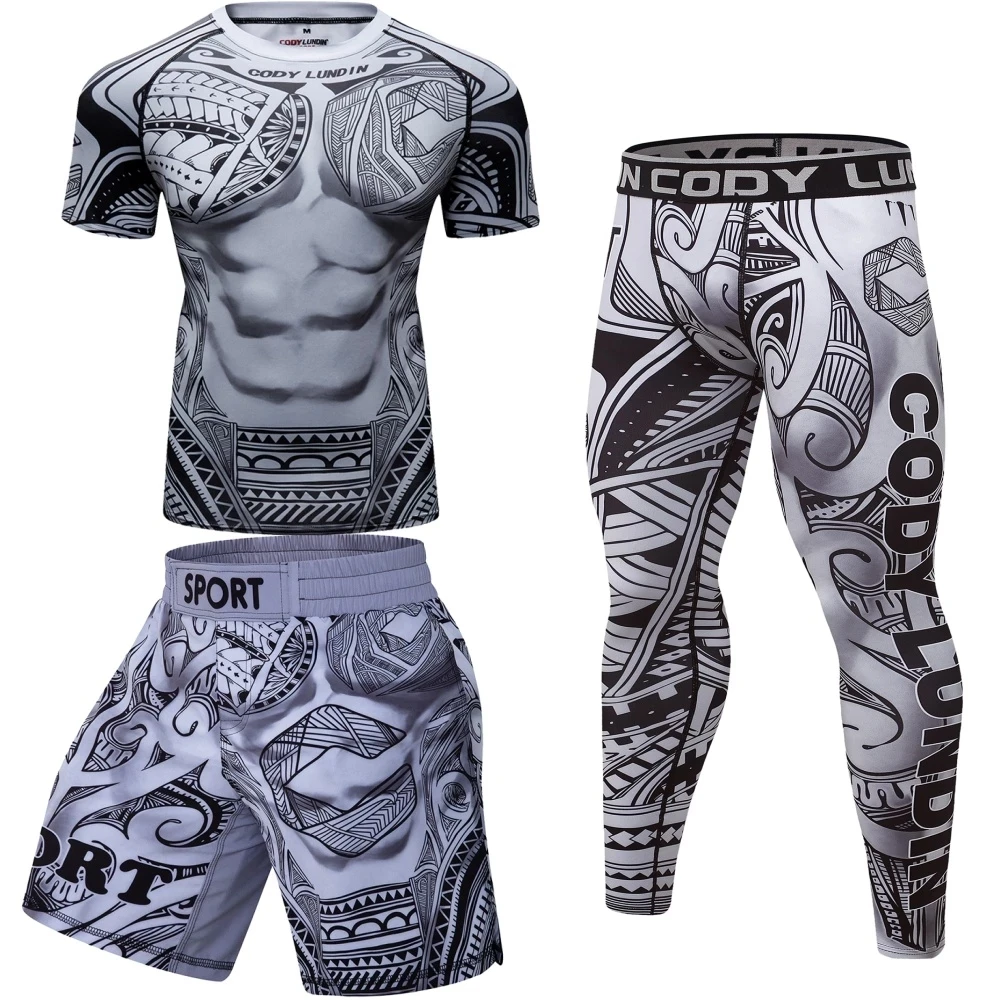 Rashguard MMA t-shirty + spodnie spodenki Muay Thai BJJ wysypka straży dres koszulki bokserskie MMA kompresja mężczyźni Kickboxing Sport garnitur