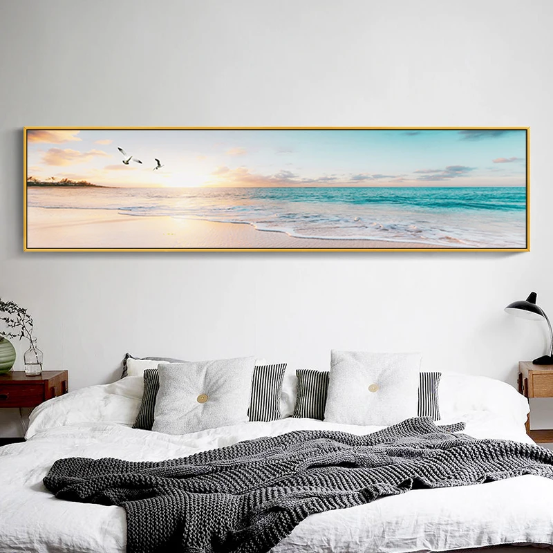 Hand-painted Canvas Beach Sunrise Banners Bedroom Bedside Paintings Nordic Light Luxury Living Room Sofa Backdrop Decorative Pai