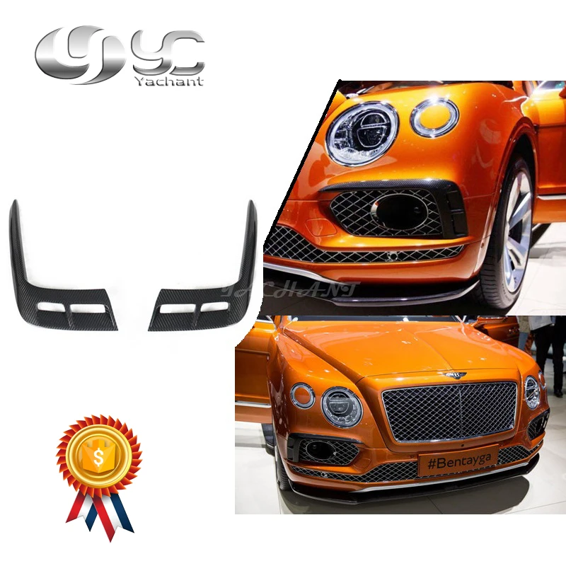 

Car-Styling Carbon Fiber Canards Fit For 15-18 Bentayga Mulliner Carbon Package Style Front Bumper Air Duct Intake Addon Cover