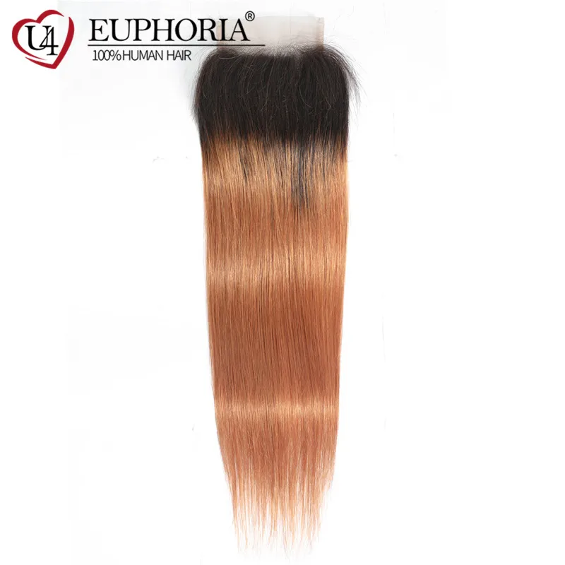 Brazilian Straight Human Hair 4x4 Lace Closure Colored 27 30 33 Free And Middle Part Lace Closure Swiss Lace Remy Hair Euphoria