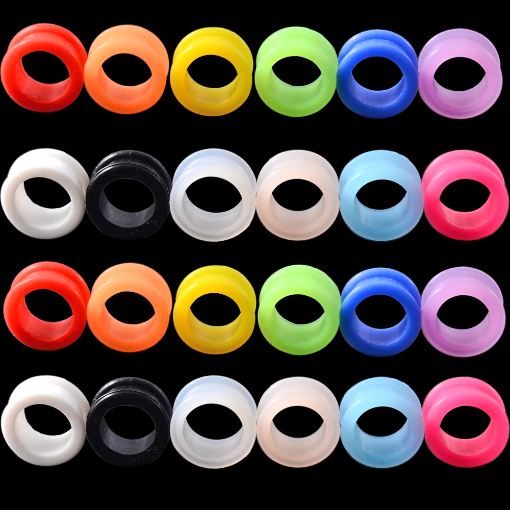 24PCS Flexible Silicone Flexible Skin Ear Tunnels Plugs Mix Color Earlet Gauges Expander Piercing Earrings Body Jewelry Earlets