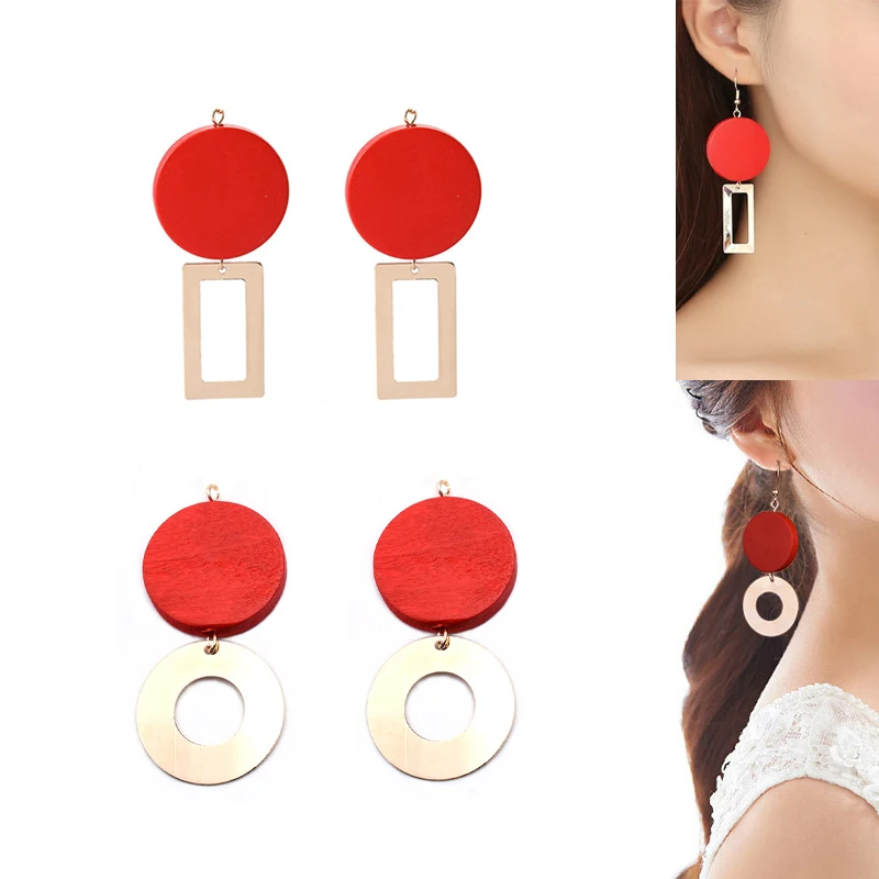 

2020New 60Pcs Red Wood Alloy Round Suqare button for DIY Earrings and Necklace Pendants or Hair Accessoriess ER54-ER118