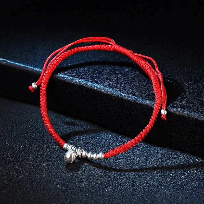 La Monada 925 Sterling Silver 4mm Bell Fashion Couple Bracelets Red Line Thread String Rope Jewelry Bracelets For Women Adjut