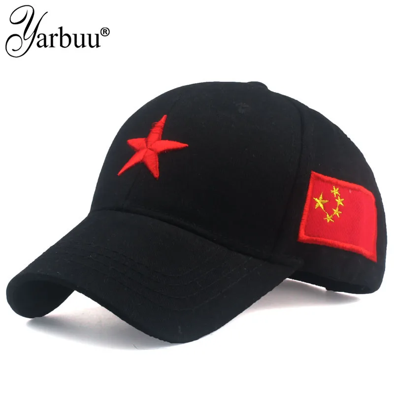 [YARBUU] Star embroidered baseball cap men's solid baseball cap male/female Chinese flag baseball cap shade bone trucker cap