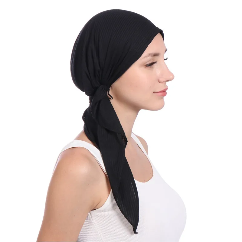 New elastic cotton solid color wrap head scarf Hats muslim turban bonnet for women Inner Hijab Hat fashion female turbantes caps