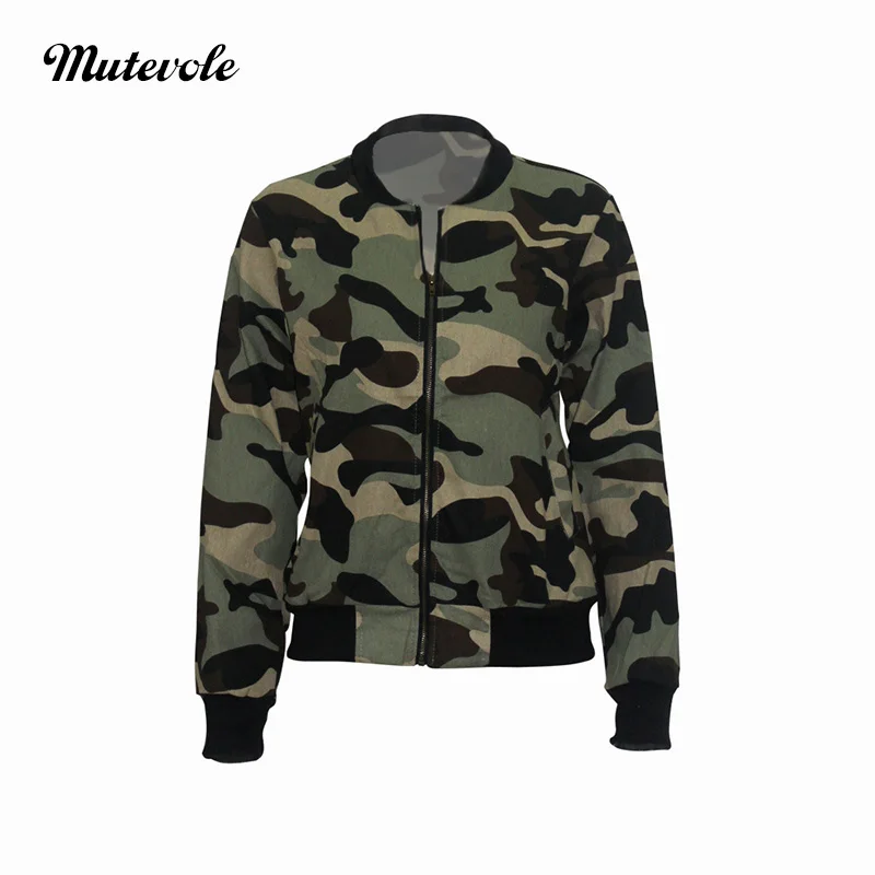 Mutevole-Chaqueta de camuflaje fina para mujer, chaqueta Bomber elegante de manga larga, abrigo informal de camuflaje, chaqueta recortada con bolsillo verde militar