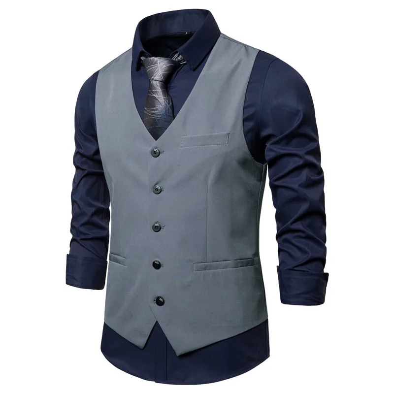 

Mens V Neck Single Breasted Suit Vest Men Solid Color Business Formal Work Casual Vest Men Party Wedding Tuxedo Vests Male Gilet