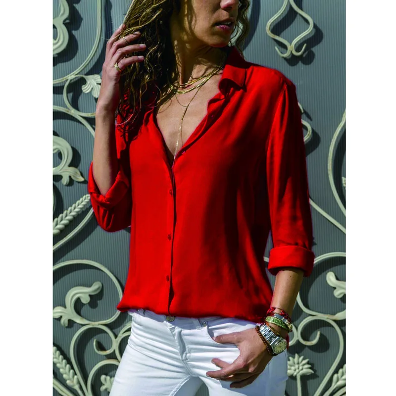 Blusa de manga larga holgada para mujer, camisa informal con botones y cuello en V, estilo Harajuku, talla grande, para primavera y otoño, 2023