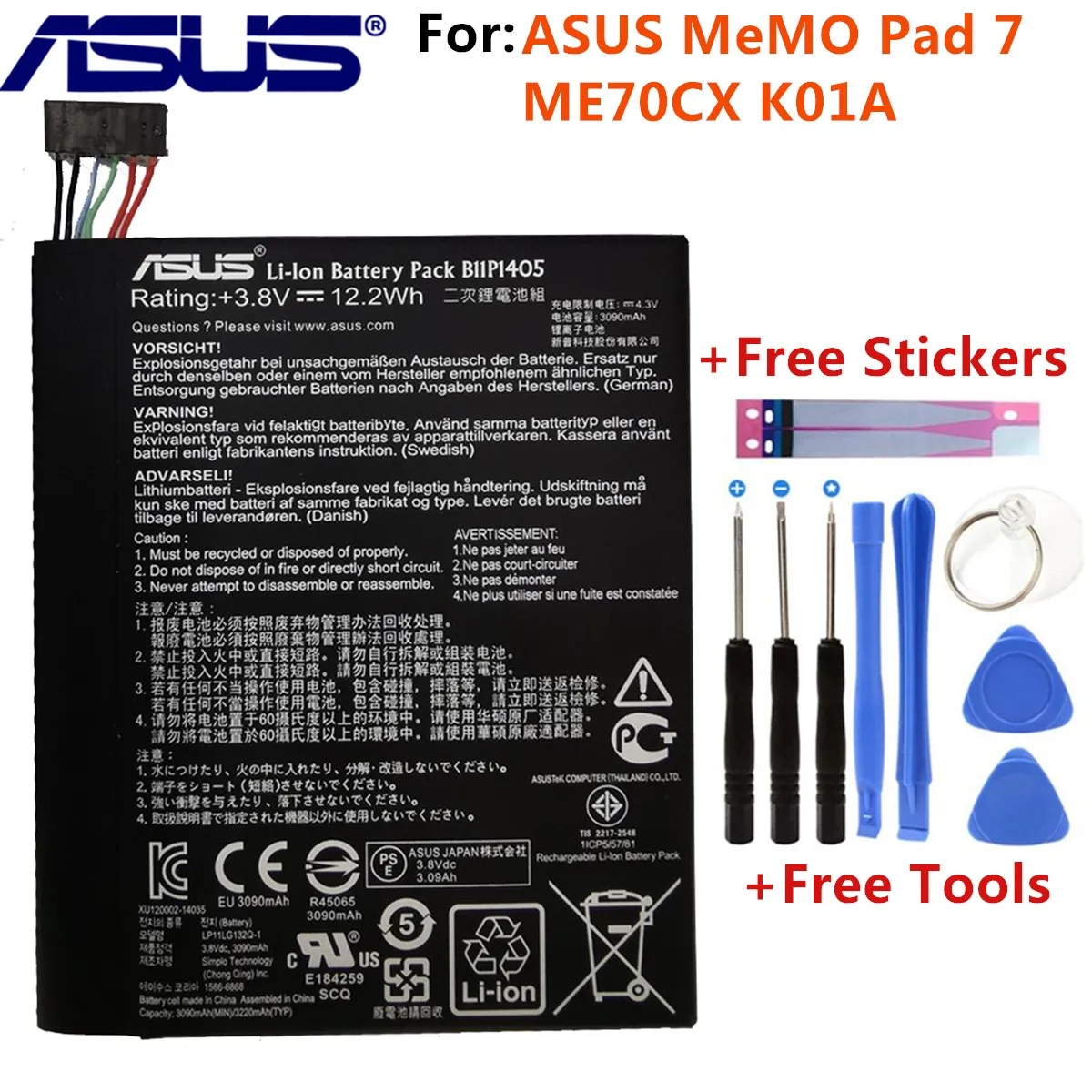 

ASUS Original Phone Battery B11P1405 For ASUS MeMO Pad 7 ME70CX K01A 3090mAh High Capacity Mobile Phone Battery+Free Tools