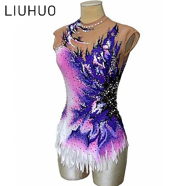 Ropa de patinaje sobre hielo para ninas leotardos de gimnasia ritmica joyeria purpura disfraces de gimnasia de competicion medias de baile para