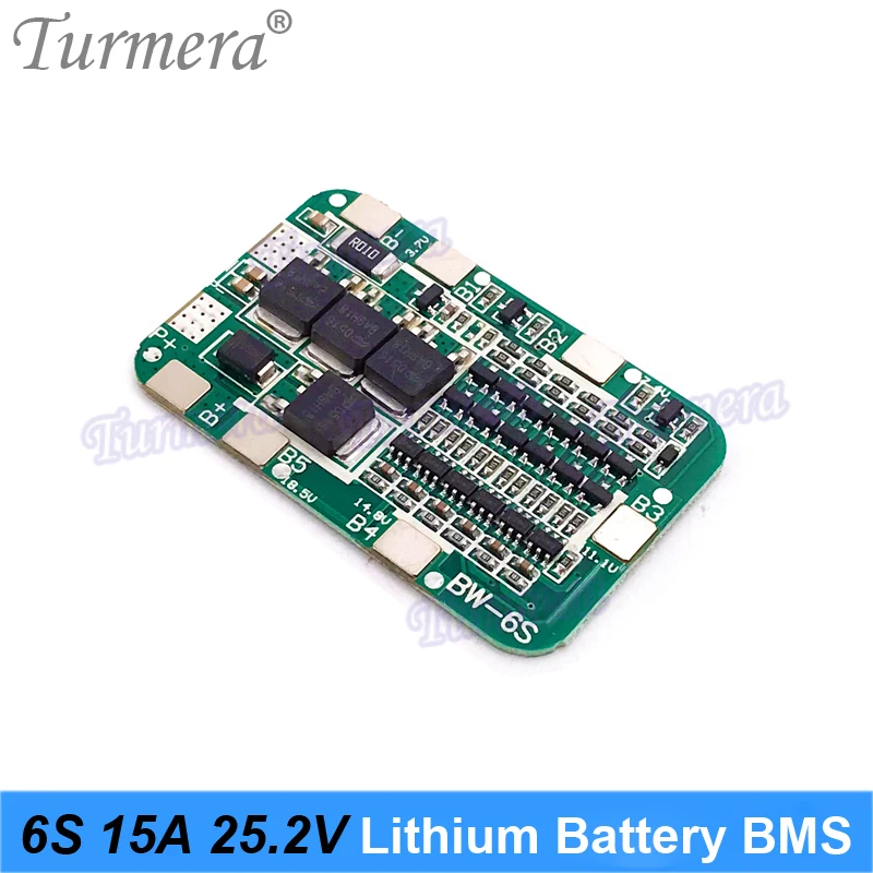 Turmera 6s 25.2v 15a bms 18650 bateria de lítio proteger placa para 20v 25v chave de fenda e 24v massagem arma muscular bateria bloco uso