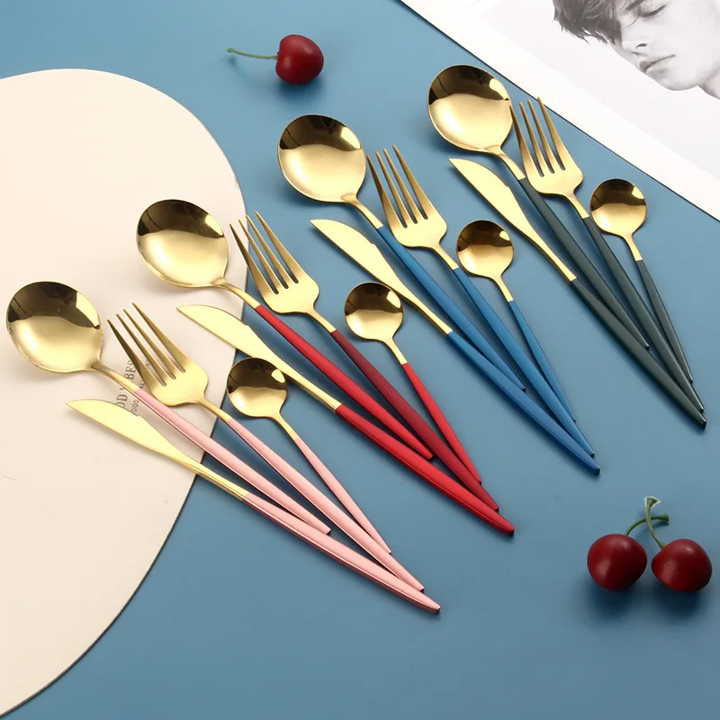 

12pcs Gold Dinnerware Steak Knife Fork Coffee Spoon Butter Knives Chopstick Dessert Knife Ice Spoon Stainless Steel Cutlery Set