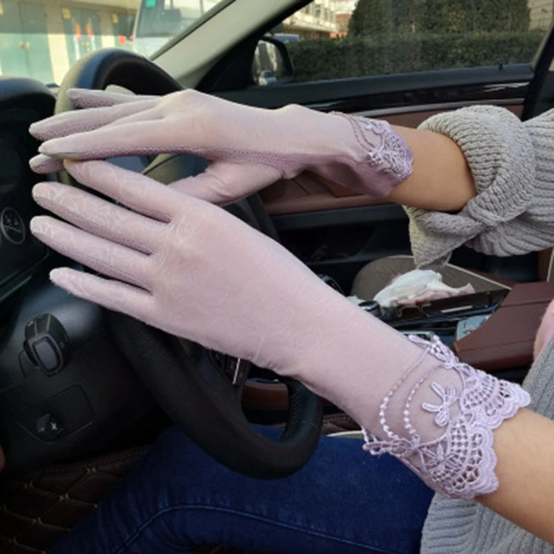 Sunscreen gloves non-slip lace ice silk gloves sexy female thin section summer UV touch screen driving long gloves 03K