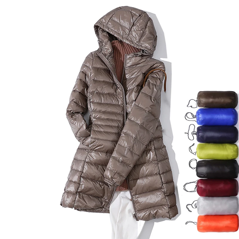 แจ็คเก็ตยาวผู้หญิงฤดูหนาว Ultra Light Down Jacket ผู้หญิง Hooded Down Coat หญิงเสื้อ