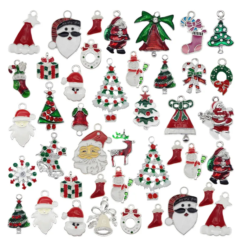 GraceAngie 10pcs Christmas Charms For Earrings Alloy Boot Snowman Moon Bells Tree Garland Elk Snowflake Pendants Lucky Jewelry