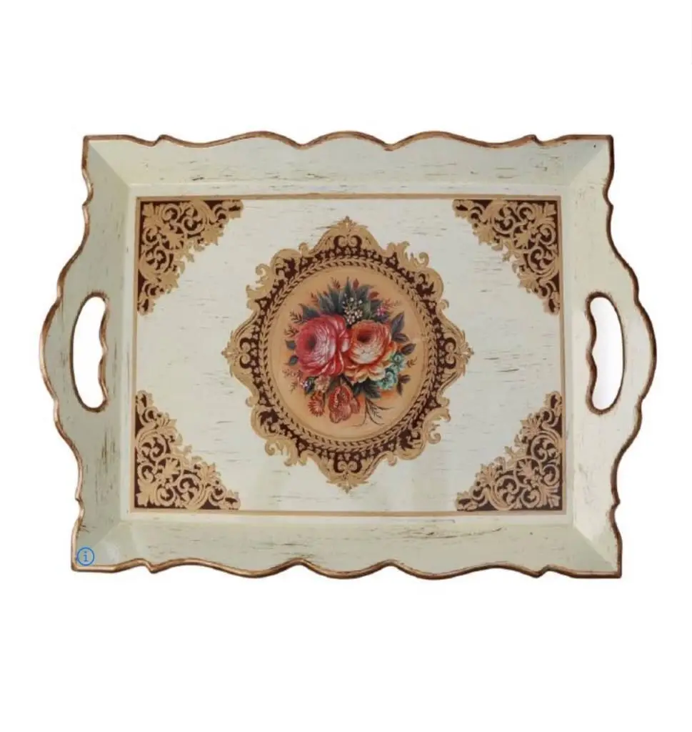 DOLBOVI Bernardo 42x28 cm Antiquing Floral Pattern Cream Wood tray HKR455 tray поднос plateau de service