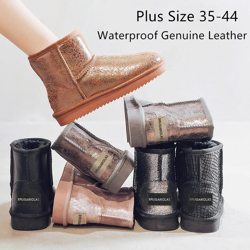 Hot sale snow boots women waterproof genuine leather Australia Nature wool fur lined Cowhide upper ankle winter Non-slip shoes