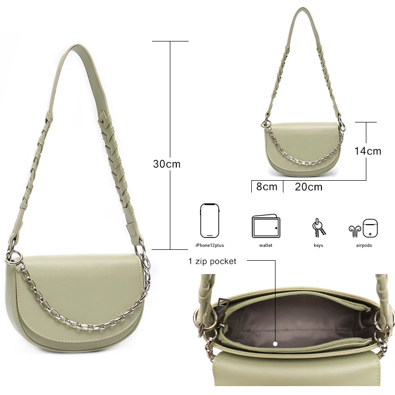 CEZIRA Fashion PU borsa in pelle vegana per donna borsa a tracolla a conchiglia con patta a catena di lusso borsa a treccia mezza luna borsa piccola