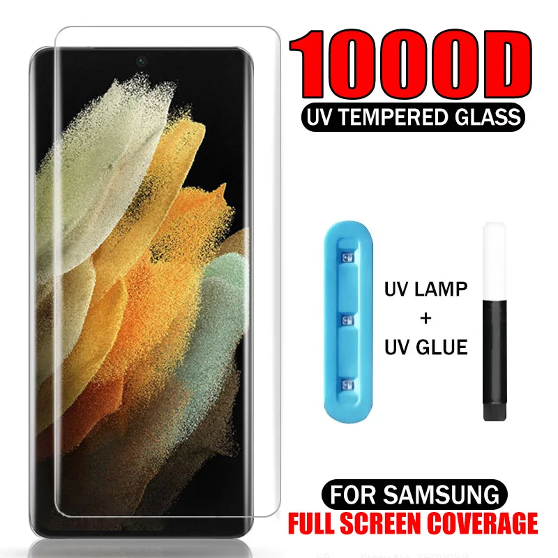 

1000D УФ закаленное стекло для Samsung Galaxy S23 S24 S22 Ultra S21 S20 Plus FE защита для экрана для Note 20 Ultra 10 9 Lite S10