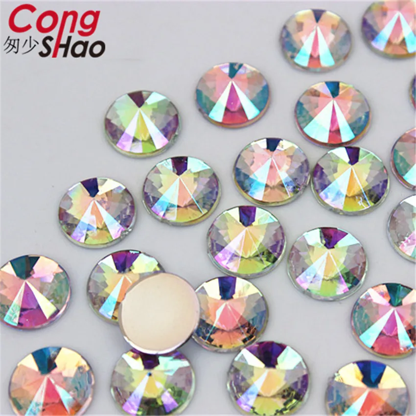 100pcs 10mm Round crystals Acrylic Nail Art AB Rhinestone Non Hotfix Flatback Acrylic Stones For Face Garment Decorations WC58