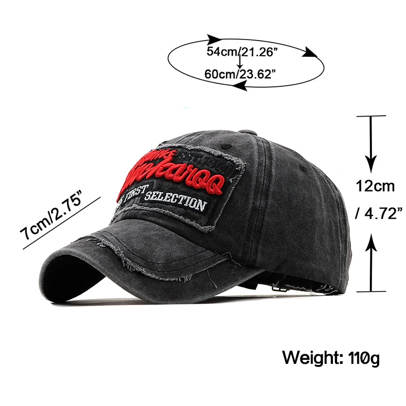 Men\'s Retro Washed Baseball Cap Fitted Cap fishing Snapback Hat for Men Bone Women Gorras Casual Casquette Letter Black Cap