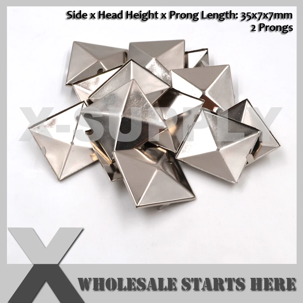 

35mm Square Pyramid Studs With 2 Prongs for Leather Craft/Bag/Shoe/Clothing