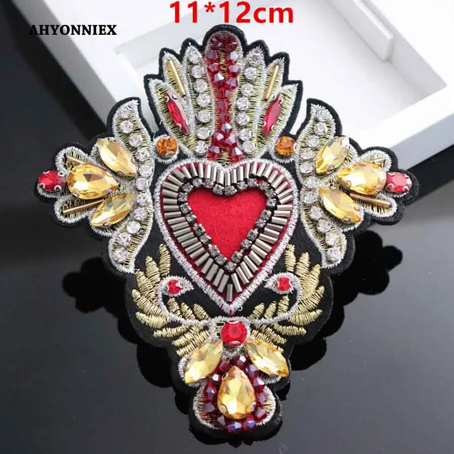 AHYONNIEX 1 Piece Drill beads Crystal Heavy Industry Heart Cloth Stickers Handmade Cross Cloth Stickers Bag Shoes Accessories