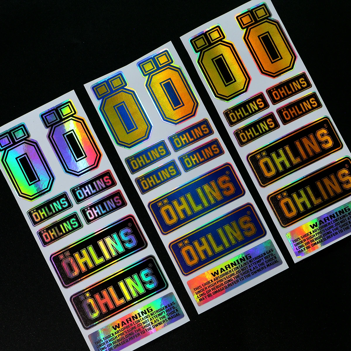 

NO.L093 OHLINS Moto Sticker Accessory Laser Rainbow Suspension Modification decoration Motorcycle Waterproof Decal