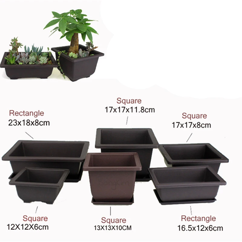 1Set Flower Pot + Tray Balcony Square Flower Bonsai Bowl Nursery Basin pots Planter Imitation Plastic Rectangle Flower Pots