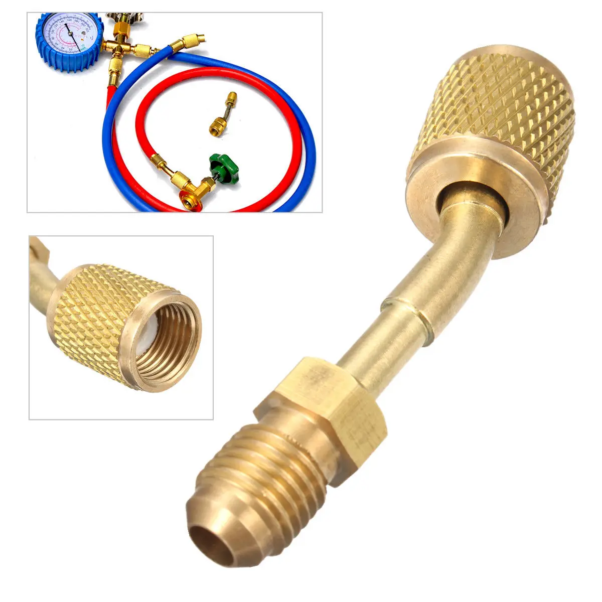 جديد النحاس R410a محول لتكييف الهواء سبليت دون أنابيب خدمة مهايئ منفذ R410a 5/16 "SAE أنثى إلى 1/4" SAE ذكر